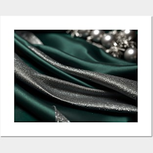 Green silver Christmas silk with pearls Posters and Art